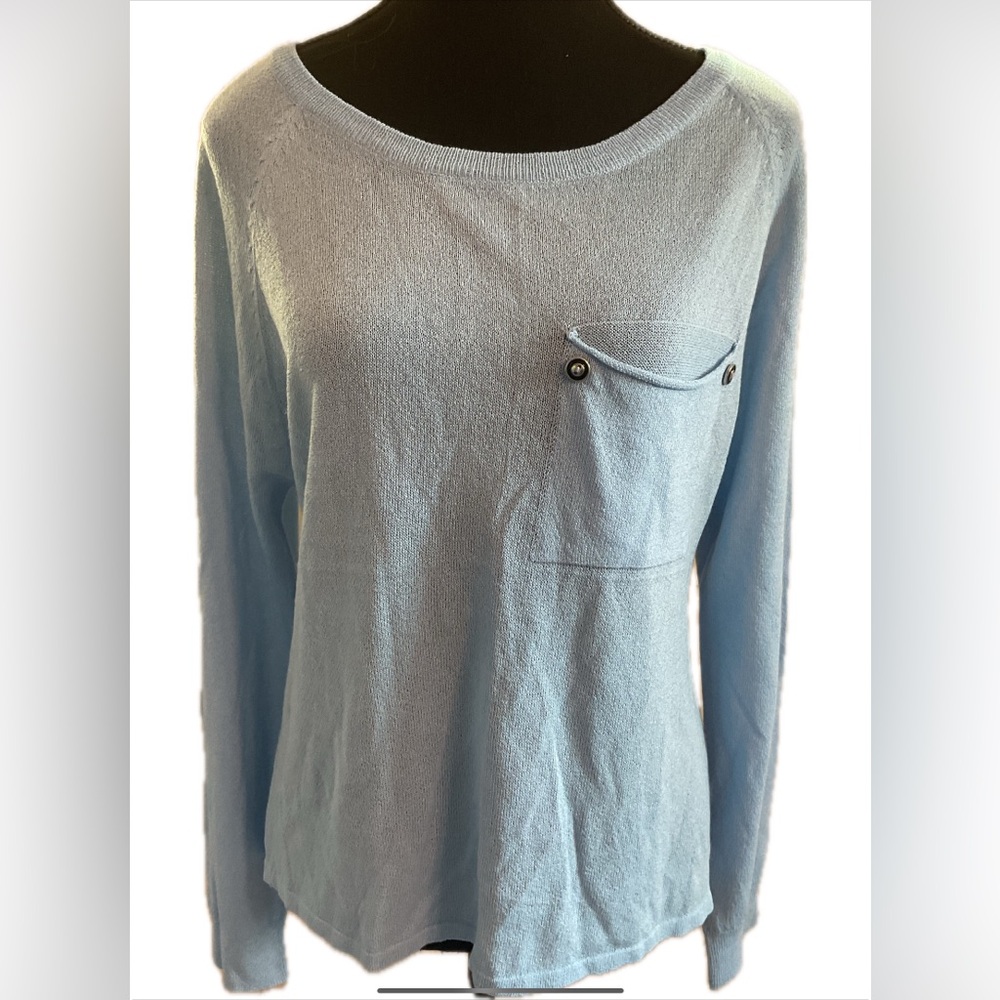 Kerisma Light Blue Long Sleeve Top with Slouch Pocket & Sheer back